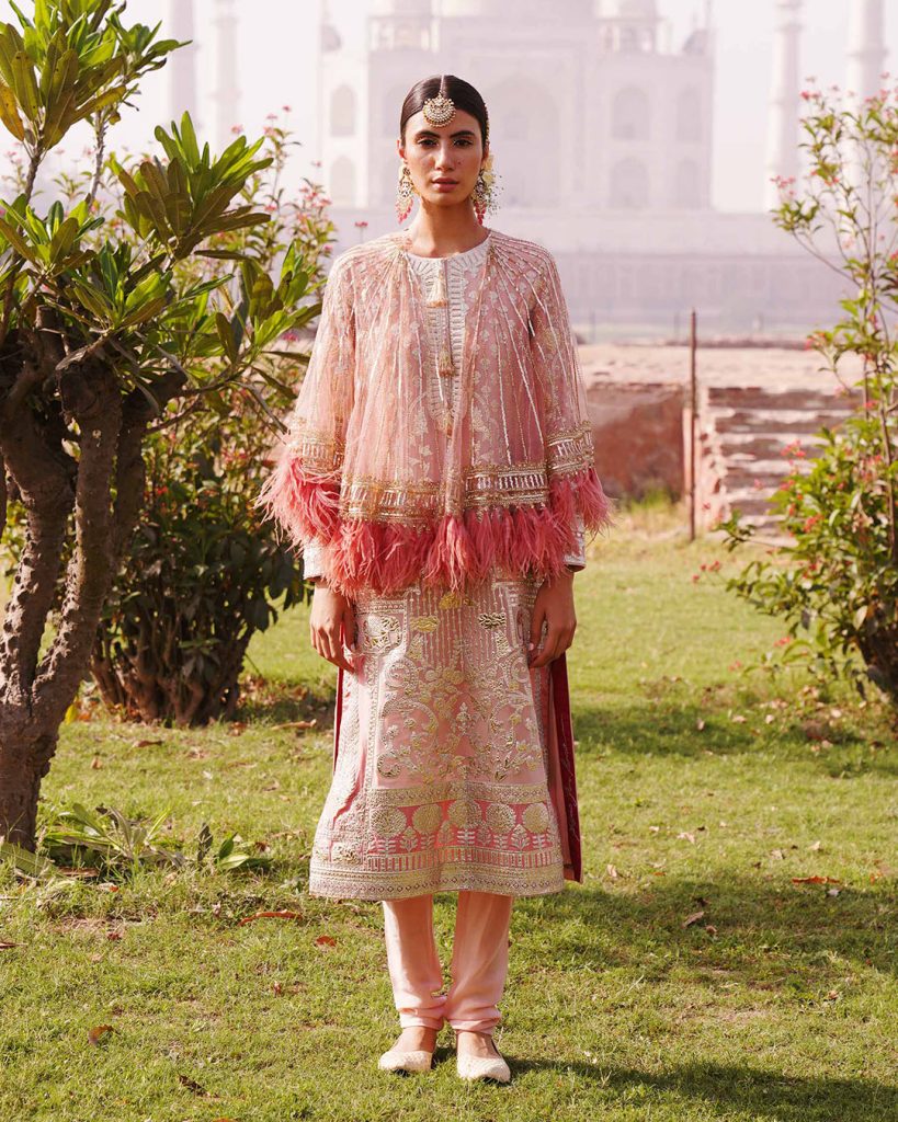 kurti with a feather shrug